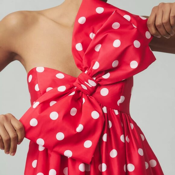 ANTHROPOLOGIE Atsu Sally Bow Midi Dress size S new with tag red polka dots - Picture 2 of 4